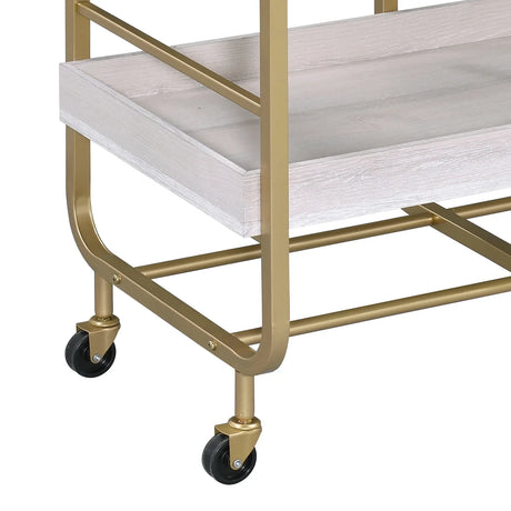 Gold White Washed Metal Wood Rectangular Serving Cart - Omega Lifestyles