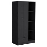 Modern Black Particle Board Bedroom Armoire With Shelves