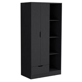 Modern Black Particle Board Bedroom Armoire With Shelves - Omega Lifestyles