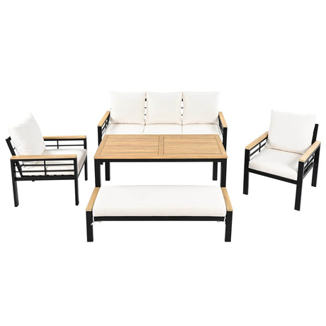 5-Piece Acacia Wood Iron Frame Patio Furniture Set - Omega Lifestyles