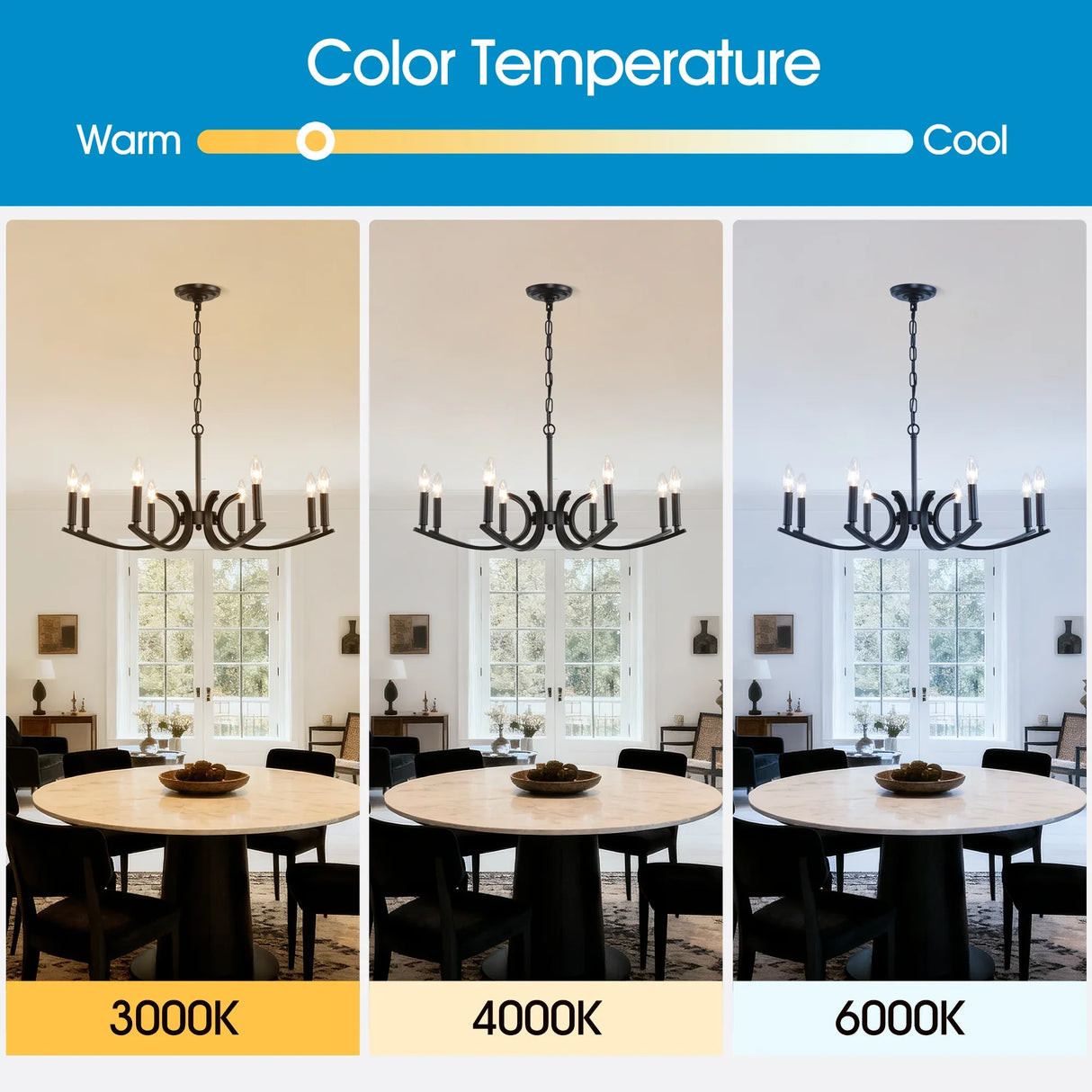 8-Light Matte Black Metal Farmhouse Chandelier Adjustable Height - Omega Lifestyles