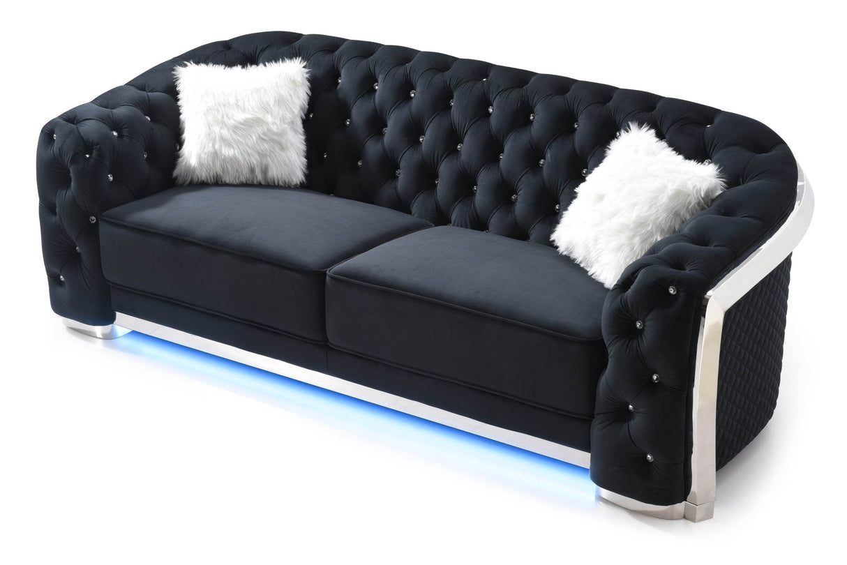 Modern Velvet 3-Seat Sofa With LED Accent Lighting - Omega Lifestyles