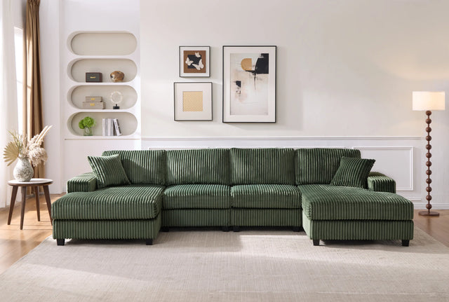 Modern Convertible U-Shaped Corduroy Fabric Sofa - Omega Lifestyles