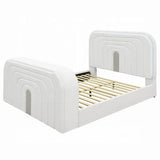 White Teddy Sherpa Floating King Bed With LED Fireplace - Omega Lifestyles