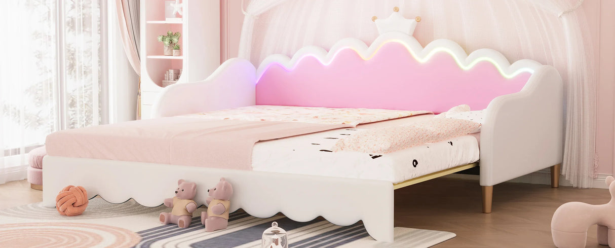 Twin Extending Upholstered Princess Daybed With LED Lights - Omega Lifestyles