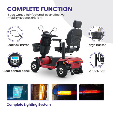 Heavy Duty Red Mobility Scooter With Luxury Seat - Omega Lifestyles
