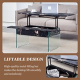 Lift-Top Coffee Table With Storage Black Marble Glass - Omega Lifestyles