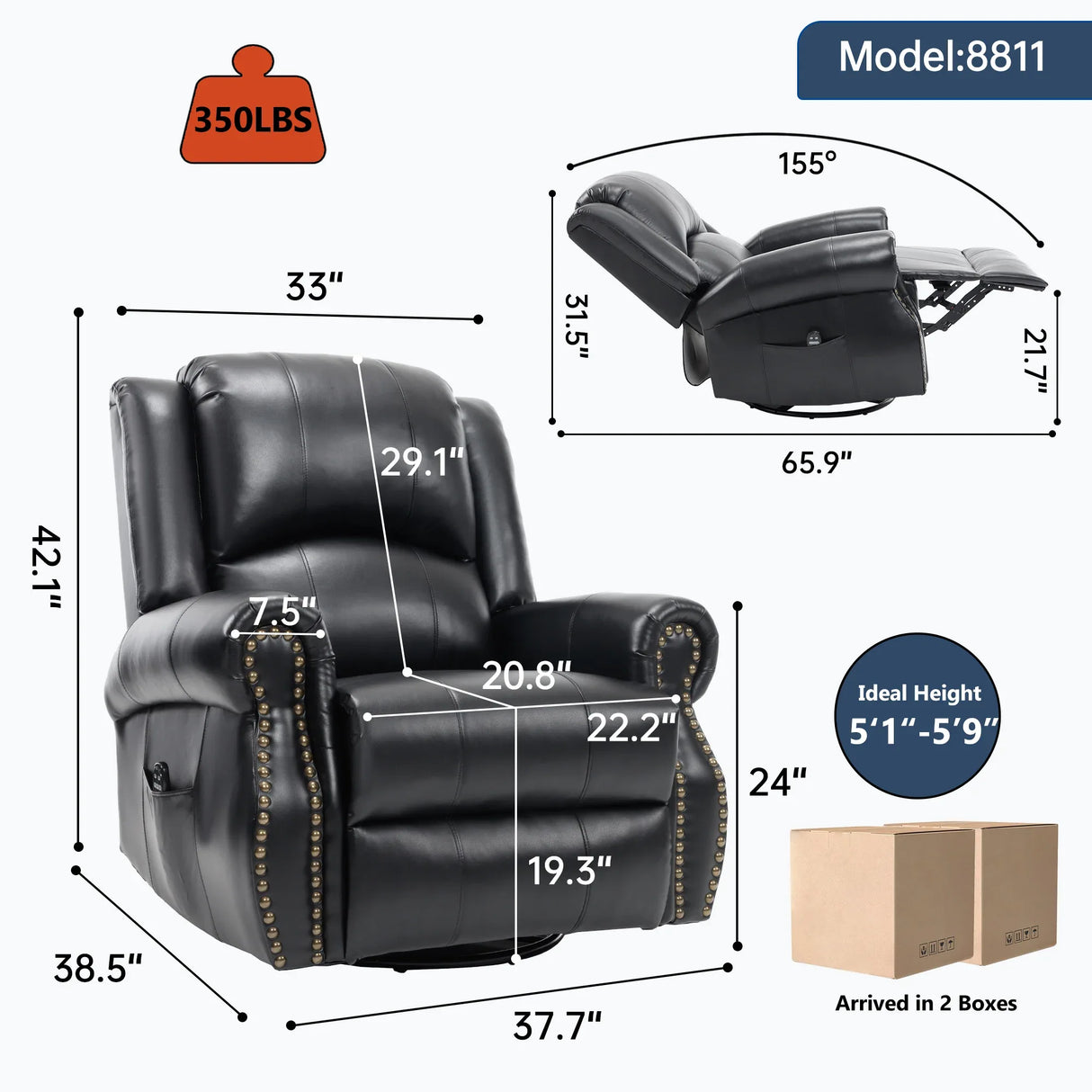 Heat Massage Faux Leather Swivel Rocking Recliner Chair - Omega Lifestyles