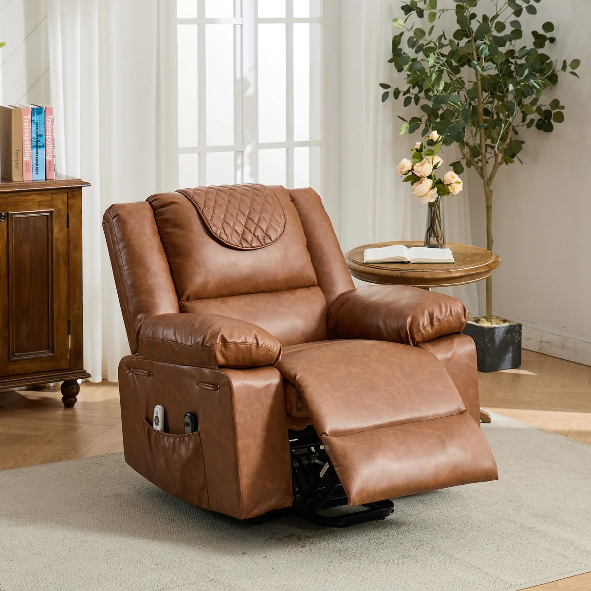 Medium-Firm PU Leather Remote-Controlled Heating Massage Recliner - Omega Lifestyles