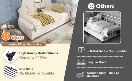 Beige Velvet L-Shaped Twin Daybed With Pull-Out Trundle - Omega Lifestyles