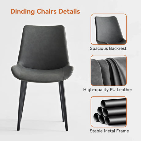 2-Piece Grey PU Leather Dining Chairs With Metal Legs - Omega Lifestyles