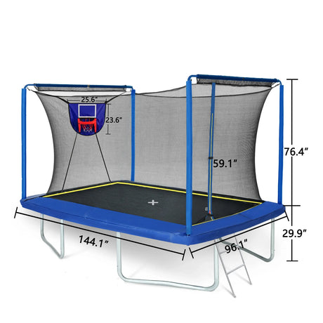 Rectangular Steel Frame Trampoline With Basketball Board - Omega Lifestyles