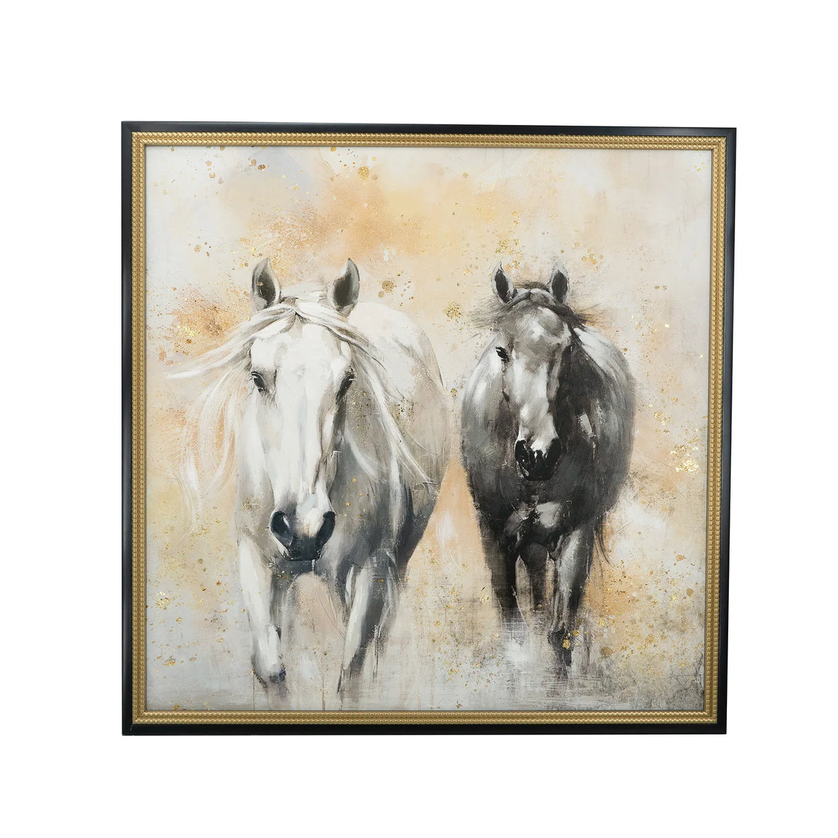 Hand-Painted Black White Horse Canvas Wall Art - Omega Lifestyles