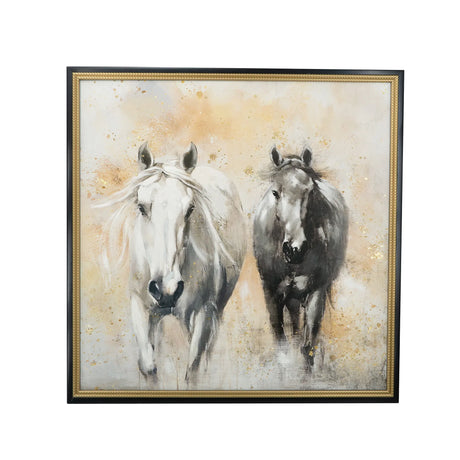 Hand-Painted Black White Horse Canvas Wall Art - Omega Lifestyles