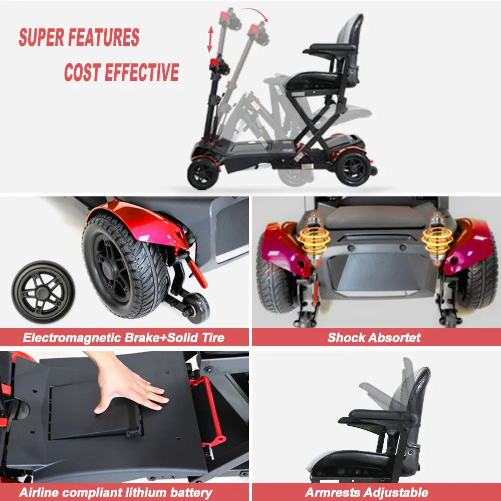 Foldable Lightweight Remote Control 4-Wheel Mobility Scooter - Omega Lifestyles