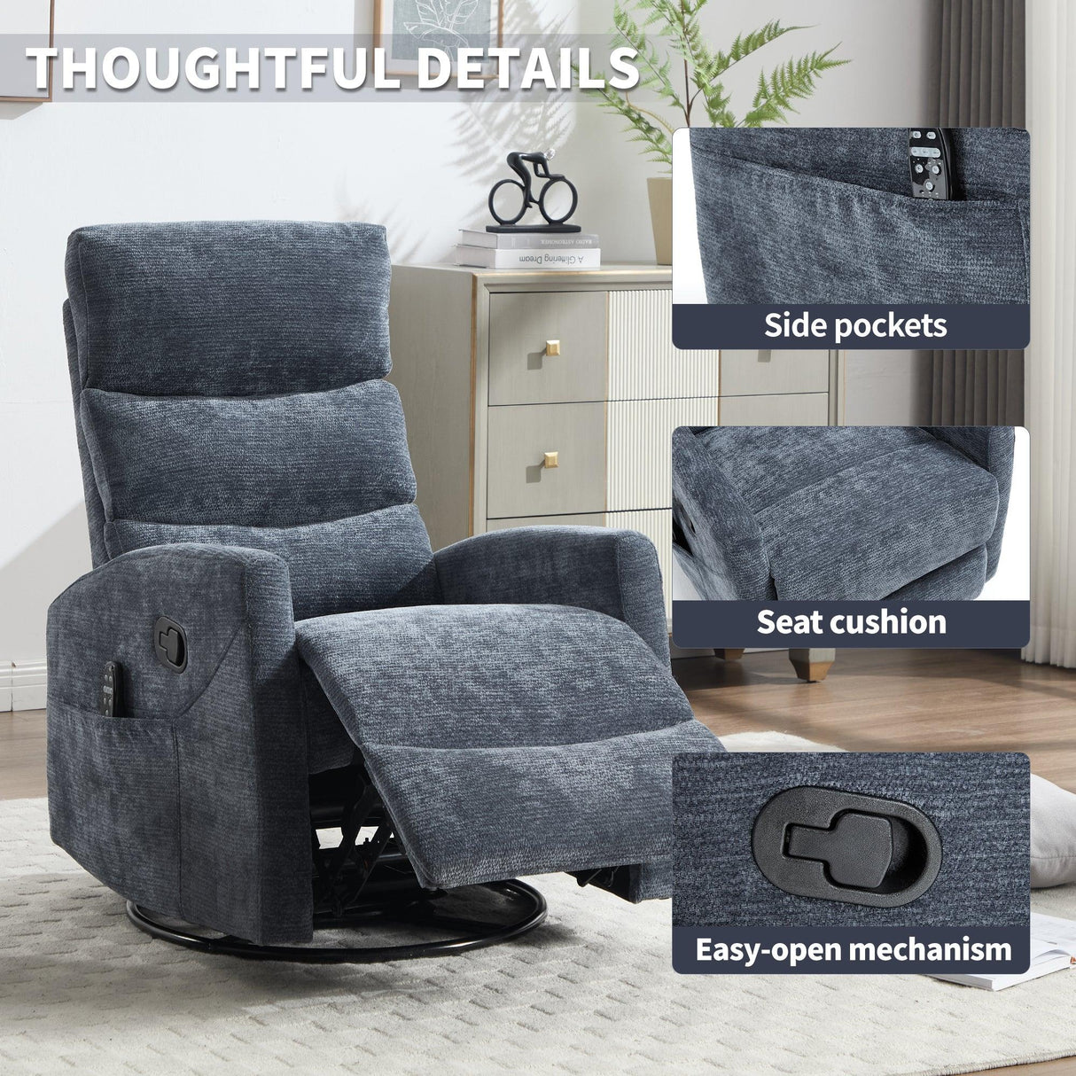Heat Massage Recliner Chair With 360° Swivel And Rocker - Omega Lifestyles