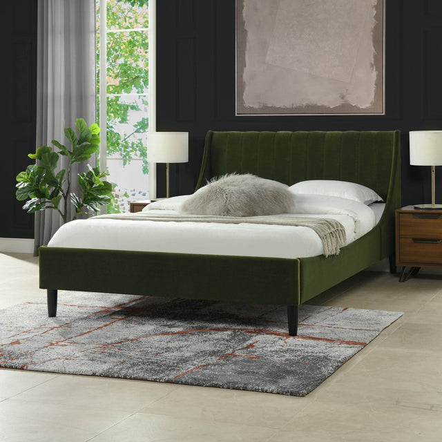 Modern Velvet Upholstered Platform Bed Frame Queen - Omega Lifestyles
