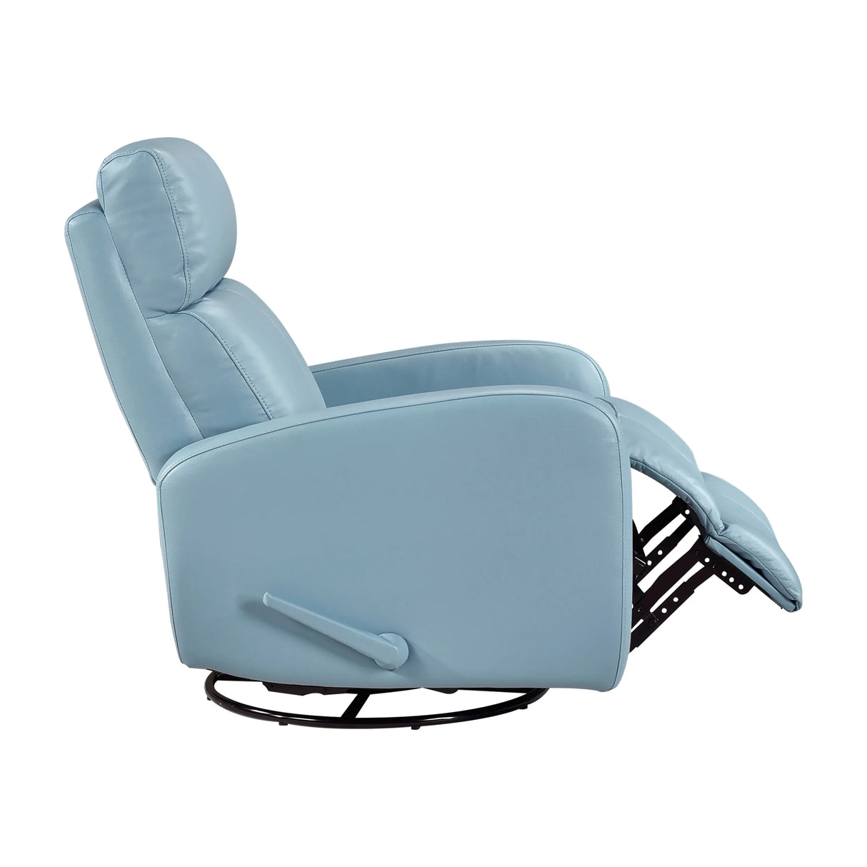 Blue Leather Gliding Swivel Recliner Chair With Recline - Omega Lifestyles