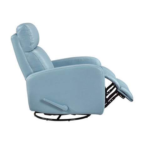 Blue Leather Gliding Swivel Recliner Chair With Recline - Omega Lifestyles