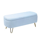Blue Faux Fur Upholstered Storage Bench With Gold Legs - Omega Lifestyles