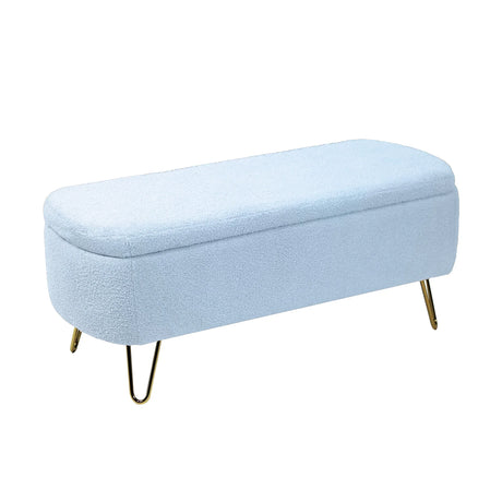 Blue Faux Fur Upholstered Storage Bench With Gold Legs - Omega Lifestyles