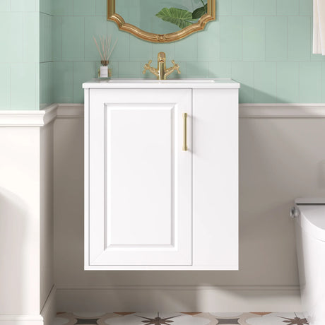 Modern Wall Mounted Bathroom Cabinet With Ceramic Sink - Omega Lifestyles