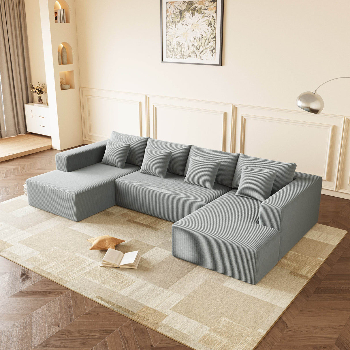 Corduroy U-Shaped Modular 5-Seat Sectional Sofa - Omega Lifestyles