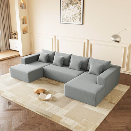 Corduroy U-Shaped Modular 5-Seat Sectional Sofa - Omega Lifestyles