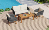 4-Piece Mid-Century Modern Woven Rope Patio Furniture Set - Omega Lifestyles