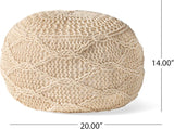 Ivory Cotton Knitted Round Pouf Seating Accent - Omega Lifestyles