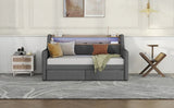 Twin Linen Upholstered Daybed With Storage Drawers Charging Station - Omega Lifestyles