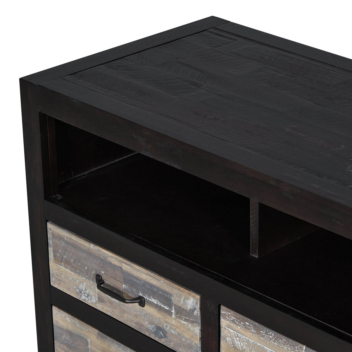 Retro Distressed Solid Wood TV Stand With Drawers - Omega Lifestyles
