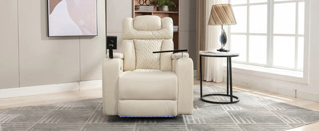 Power PU Leather Recliner Chair With Tray Table USB Port - Omega Lifestyles