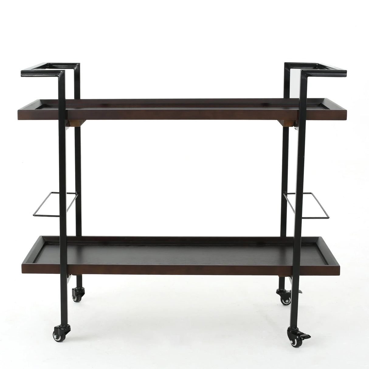 Modern Industrial Walnut Wood Rolling Bar Cart - Omega Lifestyles