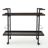 Modern Industrial Walnut Wood Rolling Bar Cart - Omega Lifestyles