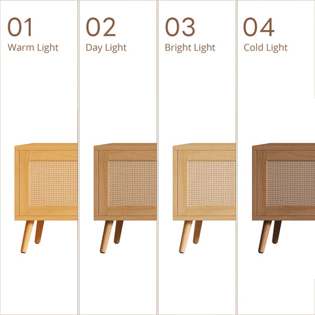 70-Inch Modern Natural Wood TV Stand With Rattan Doors - Omega Lifestyles