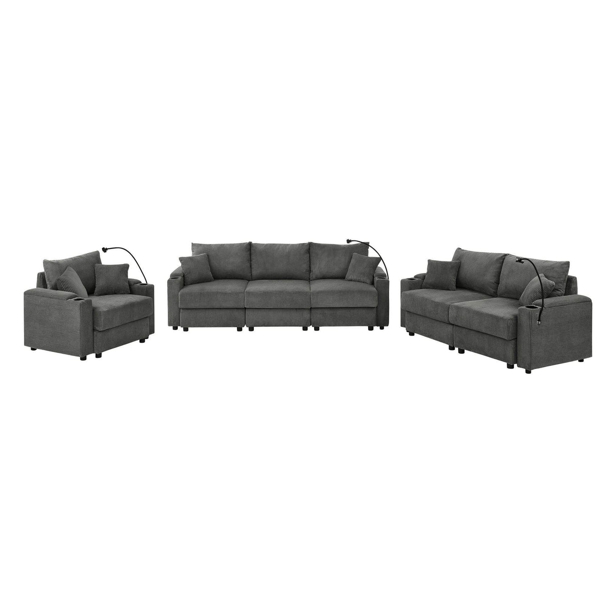 Modern 6-Seat Corduroy Fabric Armless Sofa Set - Omega Lifestyles