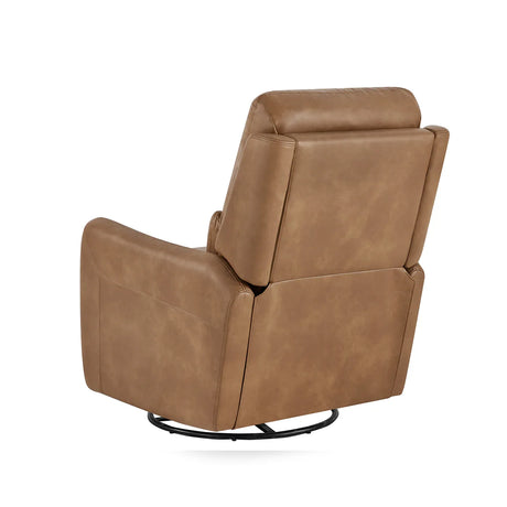 Brown Faux Leather Power Recliner Chair With Swivel And Recline - Omega Lifestyles
