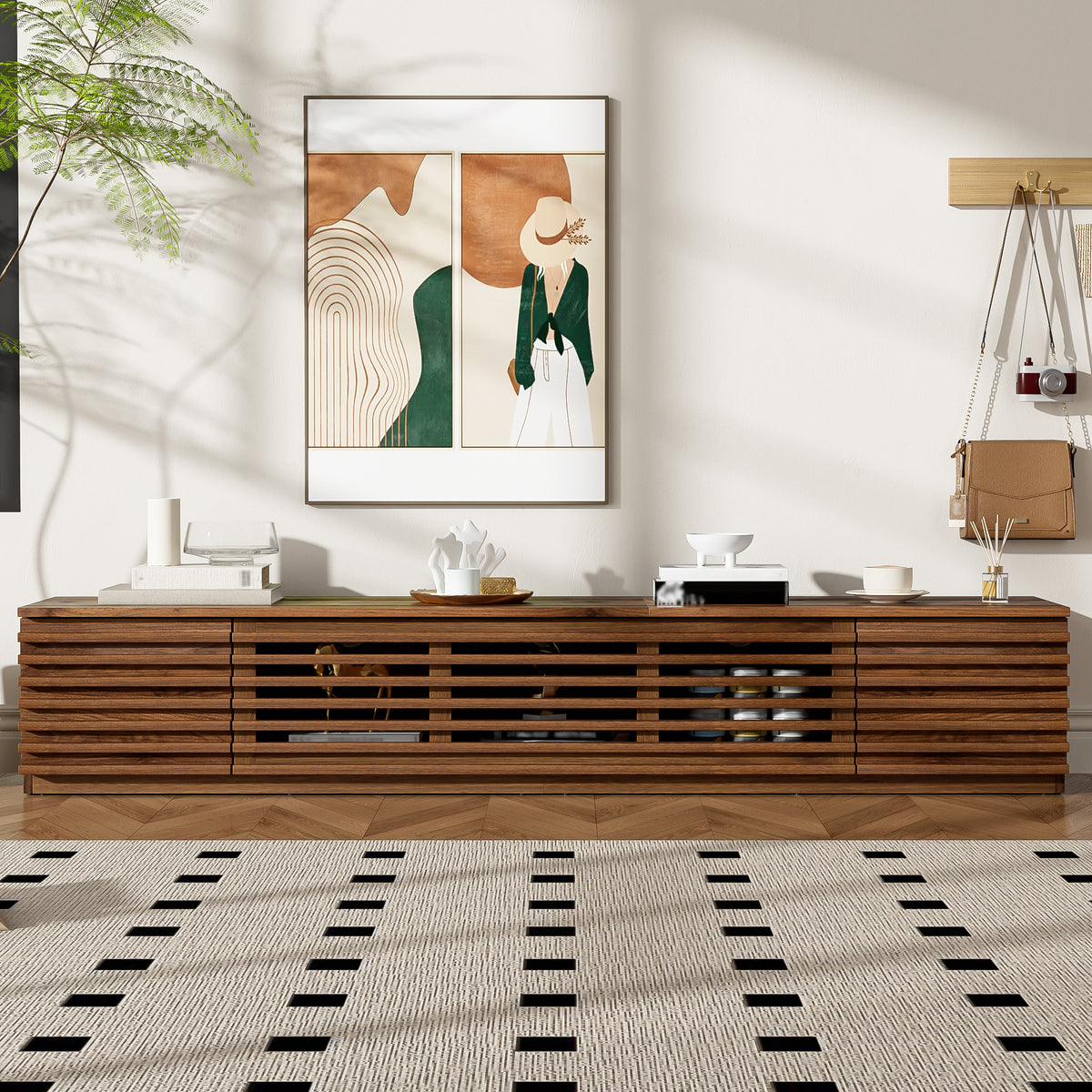 Modern Walnut Floor Standing TV Stand With Storage