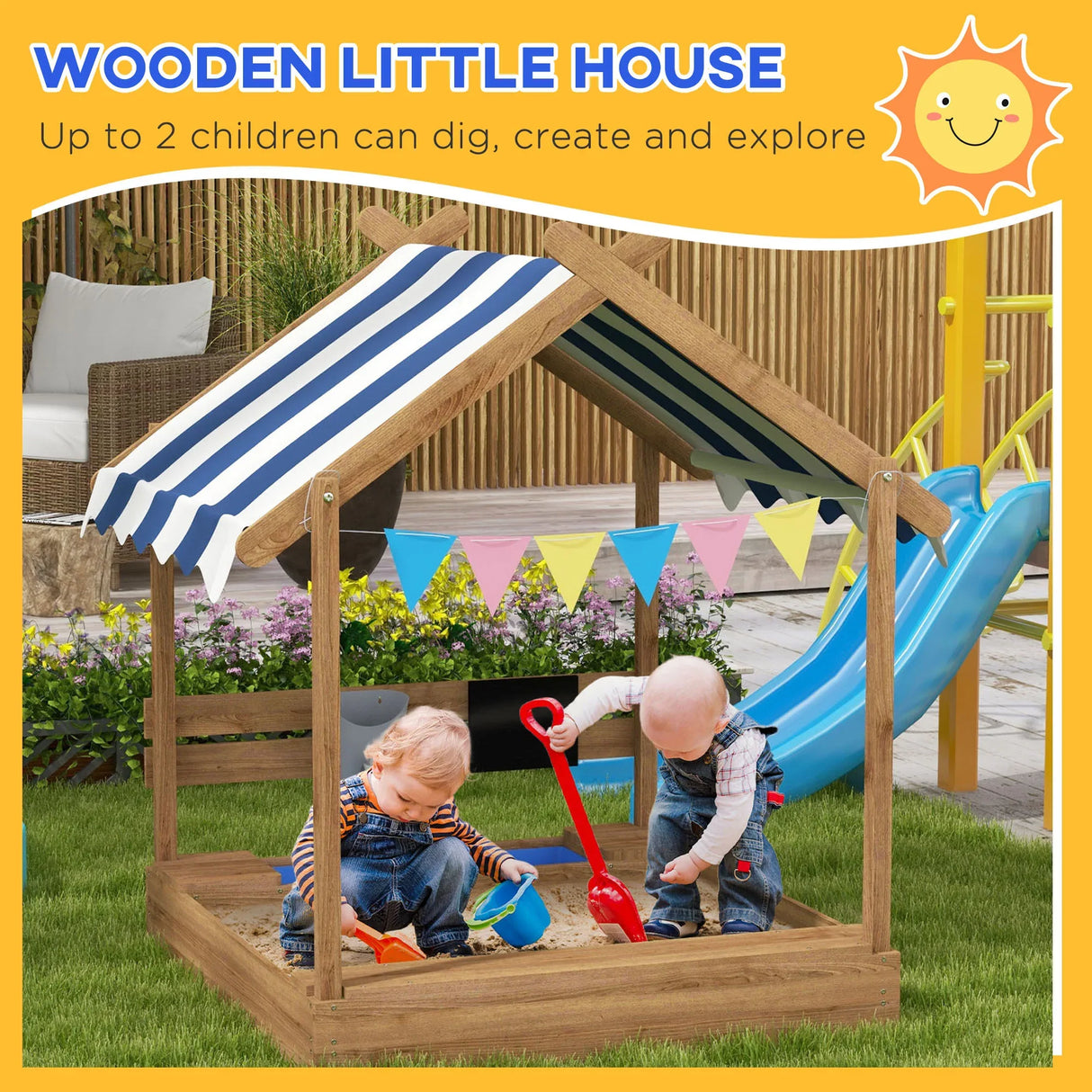 Wooden Outdoor Sandbox With Weather-Resistant Canopy - Omega Lifestyles
