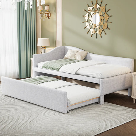 Twin Upholstered L-Shaped Daybed With Pop-Up Trundle - Omega Lifestyles