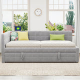 Full Upholstered L-Shaped Daybed With Twin Trundle USB Ports - Omega Lifestyles