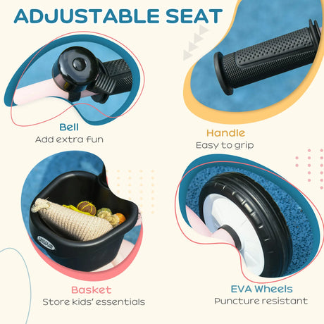 Adjustable Seat Toddler Metal Tricycle With Bell Basket - Omega Lifestyles