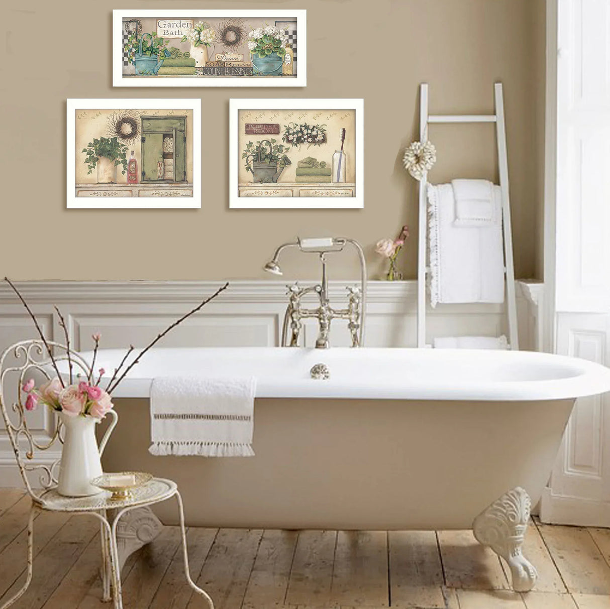 Garden Bath Collection 3-Piece MDF Framed Wall Art Set - Omega Lifestyles