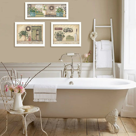 Garden Bath Collection 3-Piece MDF Framed Wall Art Set - Omega Lifestyles