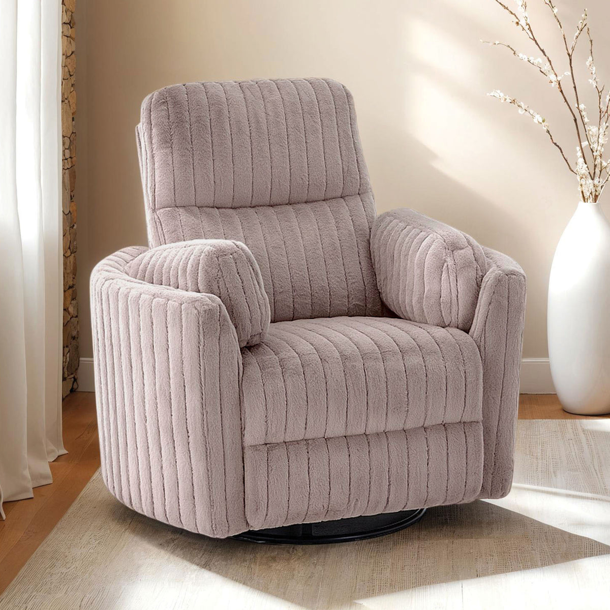 Power Taupe Contemporary Swivel Power Recliner Chair