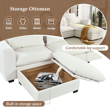 U-Shaped Modular 6-Seat Linen Blend Sofa With Ottomans - Omega Lifestyles