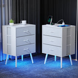2-Piece Modern Nightstand With Charging Station And LED Lighting