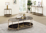Black Marble Glass Top Metal Coffee Table With Shelf - Omega Lifestyles