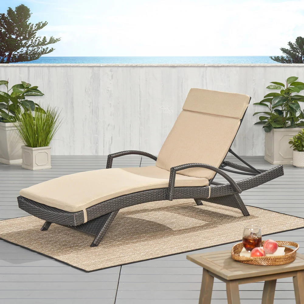 Set Of 2 Beige Water-Resistant Outdoor Chaise Lounge Cushions